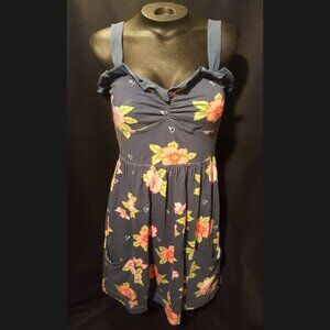 Hollister Navy Floral Print Tank Dress with Pockets circa 2010 Stretch Sundress